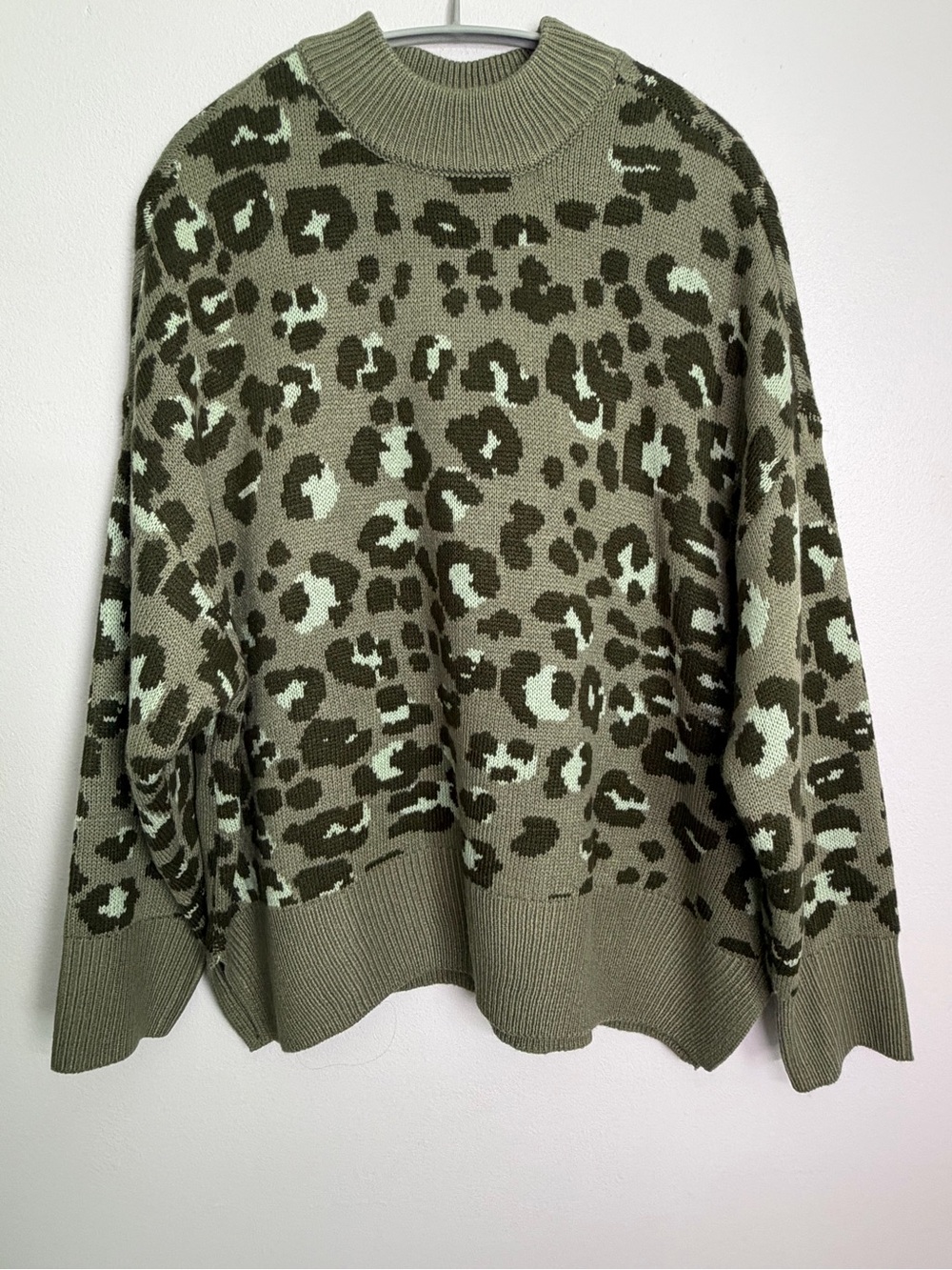 True Craft Leopard Print Mock Neck Sweater 2X Olive Taupe Oversized Cozy